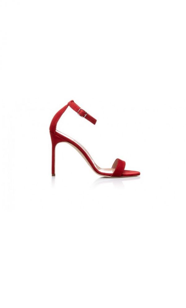 Manolo Blahnik Chaos Ankle Strap Sandal Red Suede