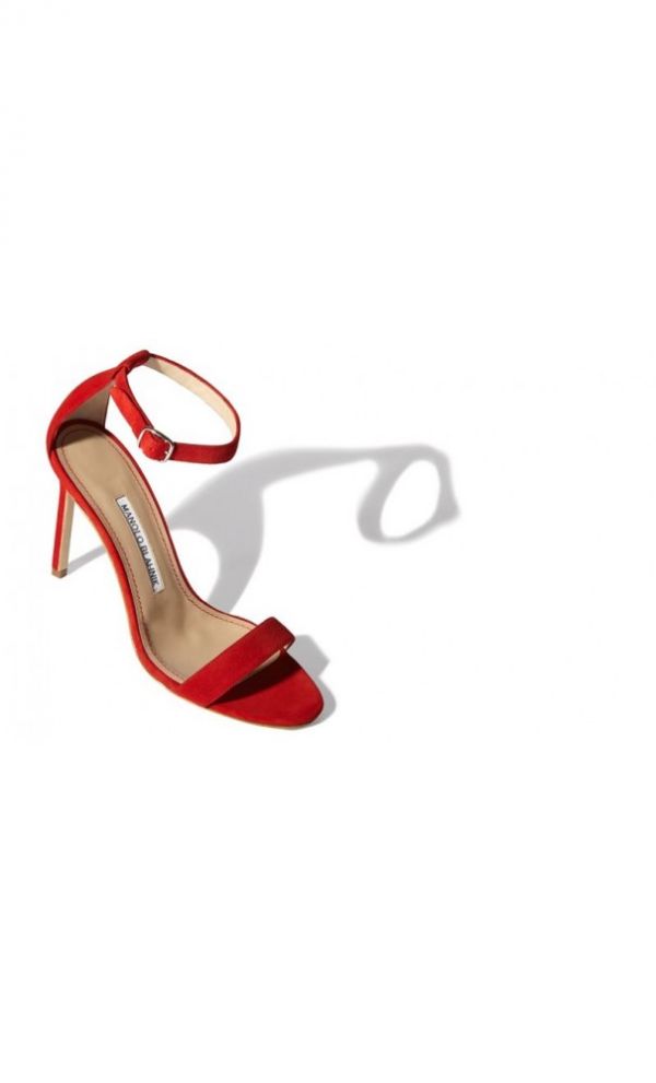 Manolo Blahnik Chaos Ankle Strap Sandal Red Suede