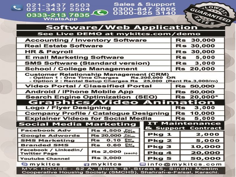 MYKITCS Price List For Website Designing Web Development And All IT Services